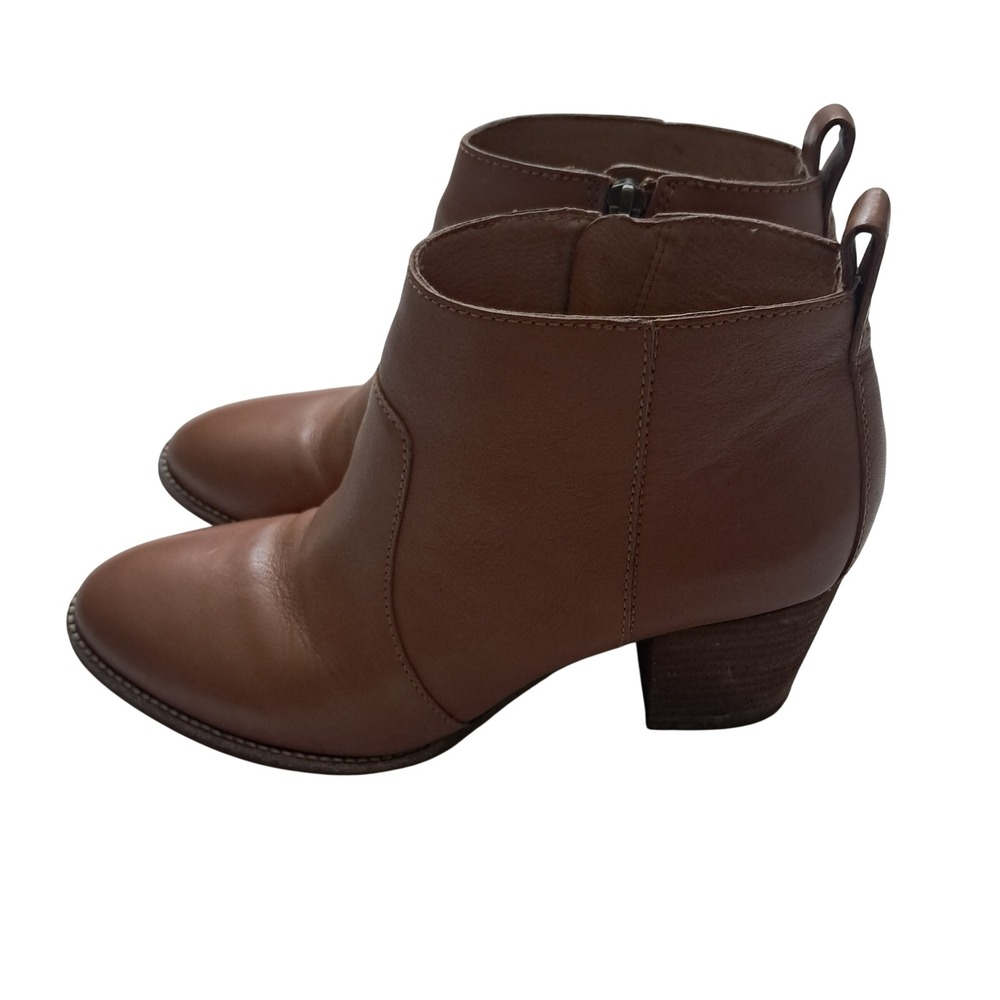 Madewell The Brenner Ankle Boots Womens 8 Brown Leather Block Heel Side Zip Fall